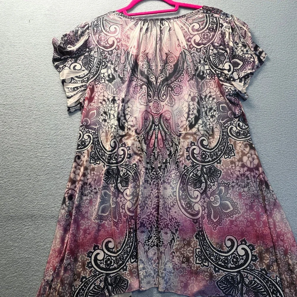 World Unity Flowy Top Womens 1X Beaded Boho Paisley Sharkbite Stretch Tunic - Picture 2 of 9